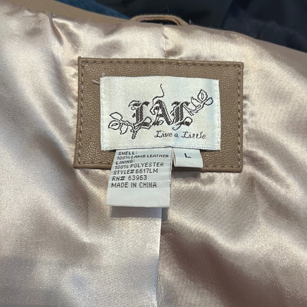 Live a Little Lamb Leather Moto Biker Jacket L Tan Camel - Picture 14 of 15